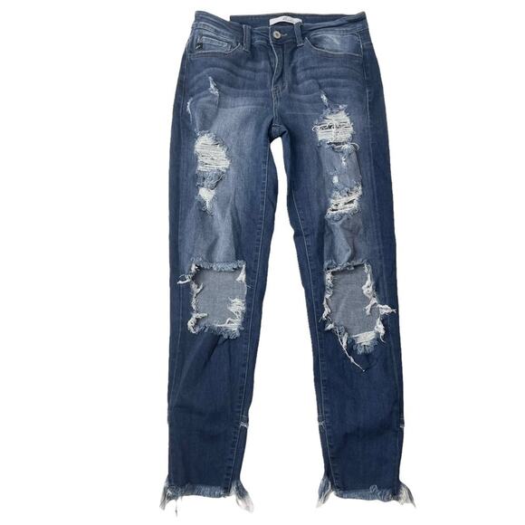 KanCan Busted skinny crop destroyed jeans stretch distressed ripped womens 28 - Picture 1 of 11